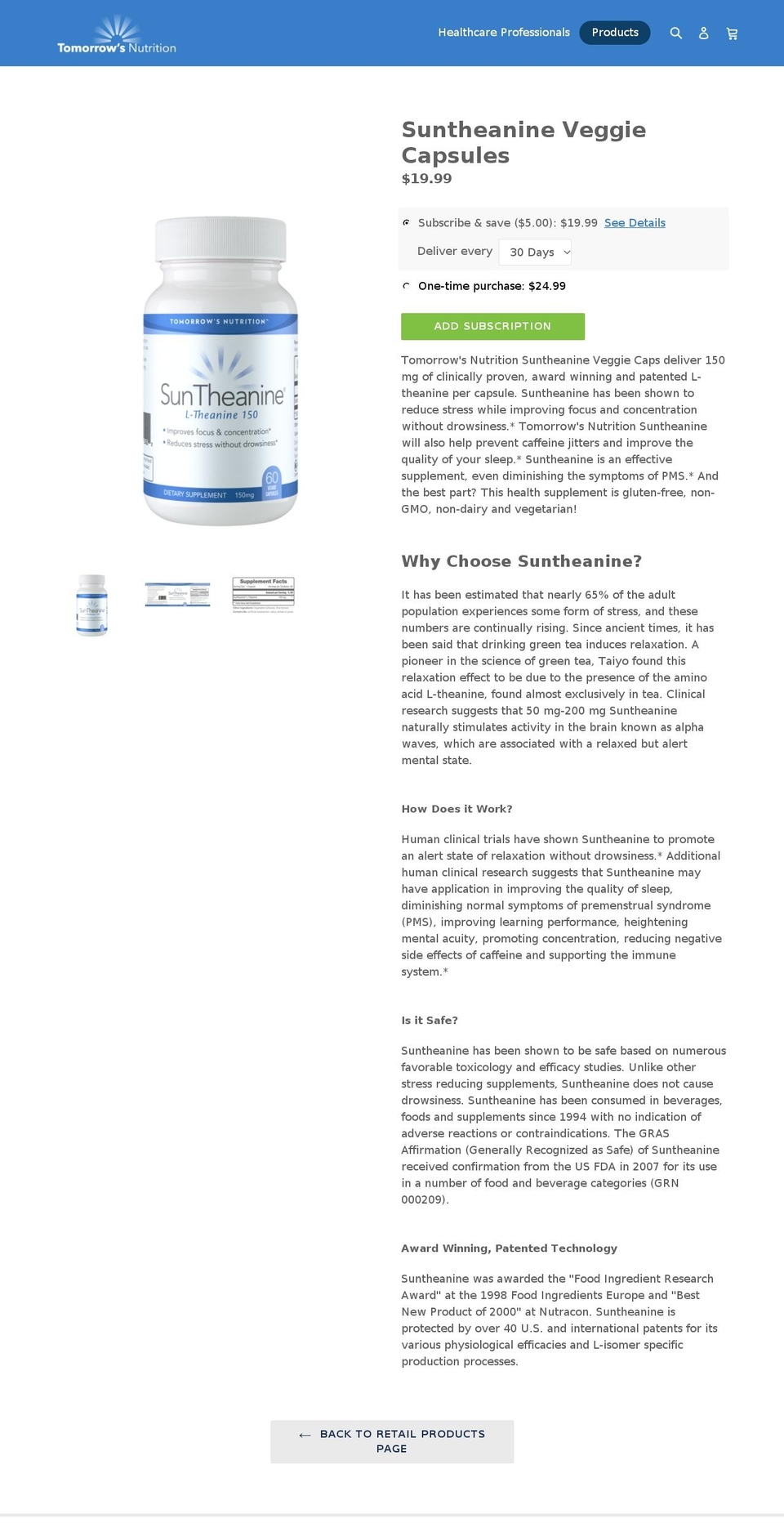 getsuntheanine.com — Shopify storefront screenshot