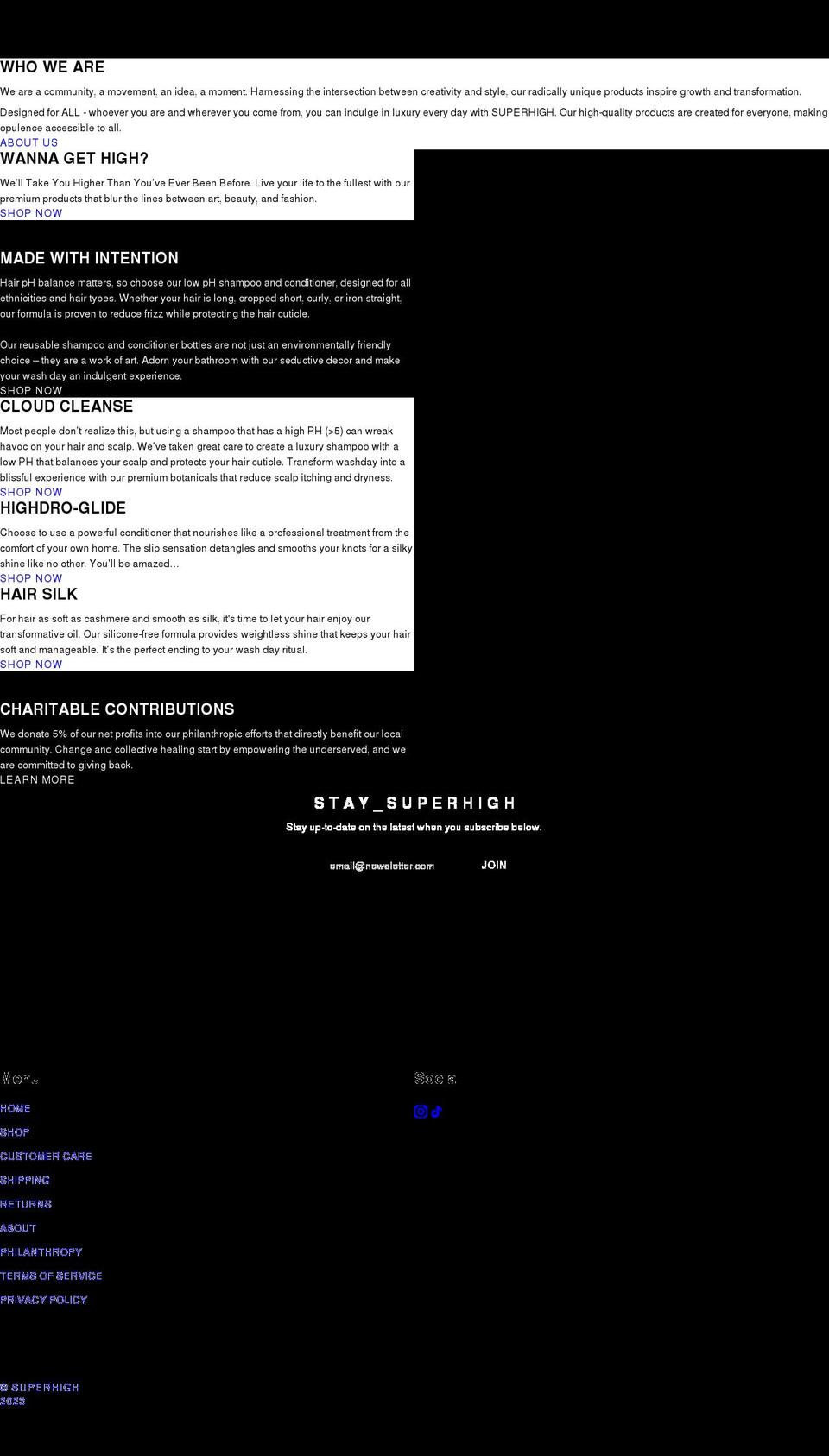 getsuperhigh.com shopify website screenshot