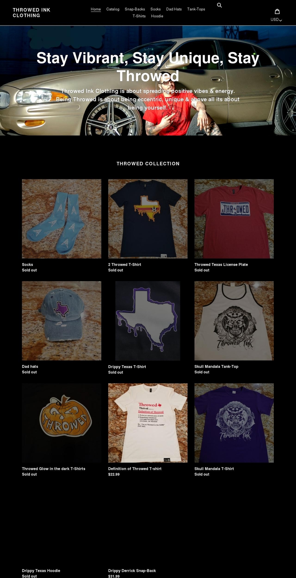 getthrowedink.com shopify website screenshot