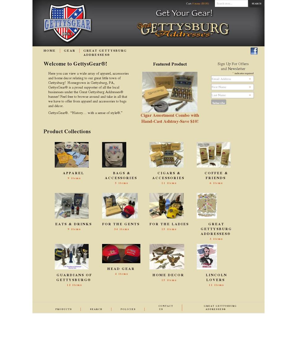 GettysGear Main 1.2 Shopify theme site example gettysburgcigar.com