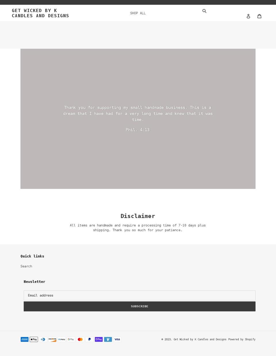 getwickedbykcandlesandcreations.com shopify website screenshot