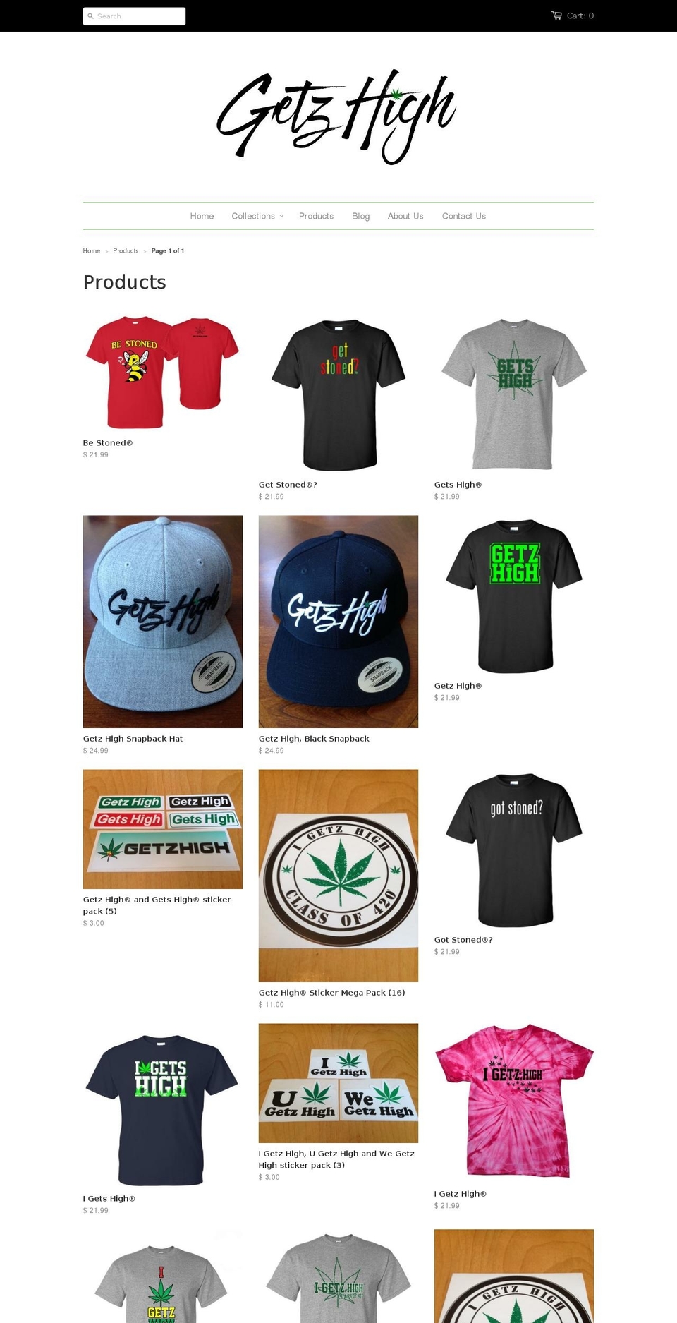 getzhigh.net shopify website screenshot