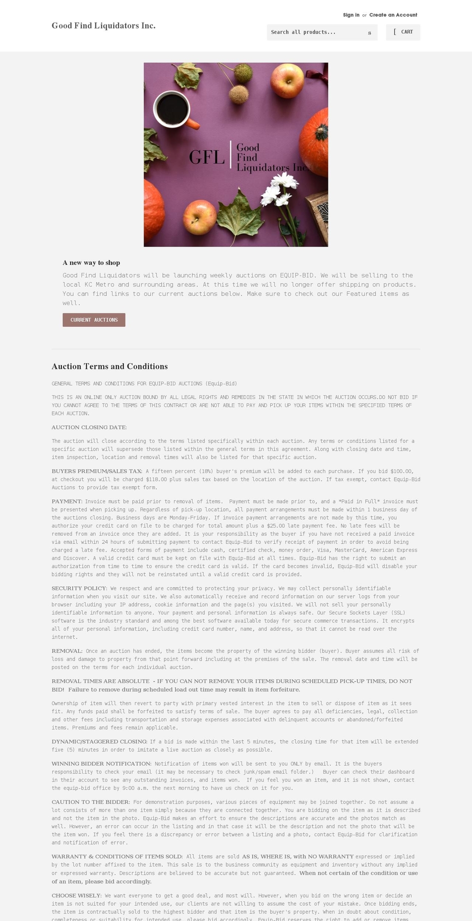 gfliquidators.com shopify website screenshot