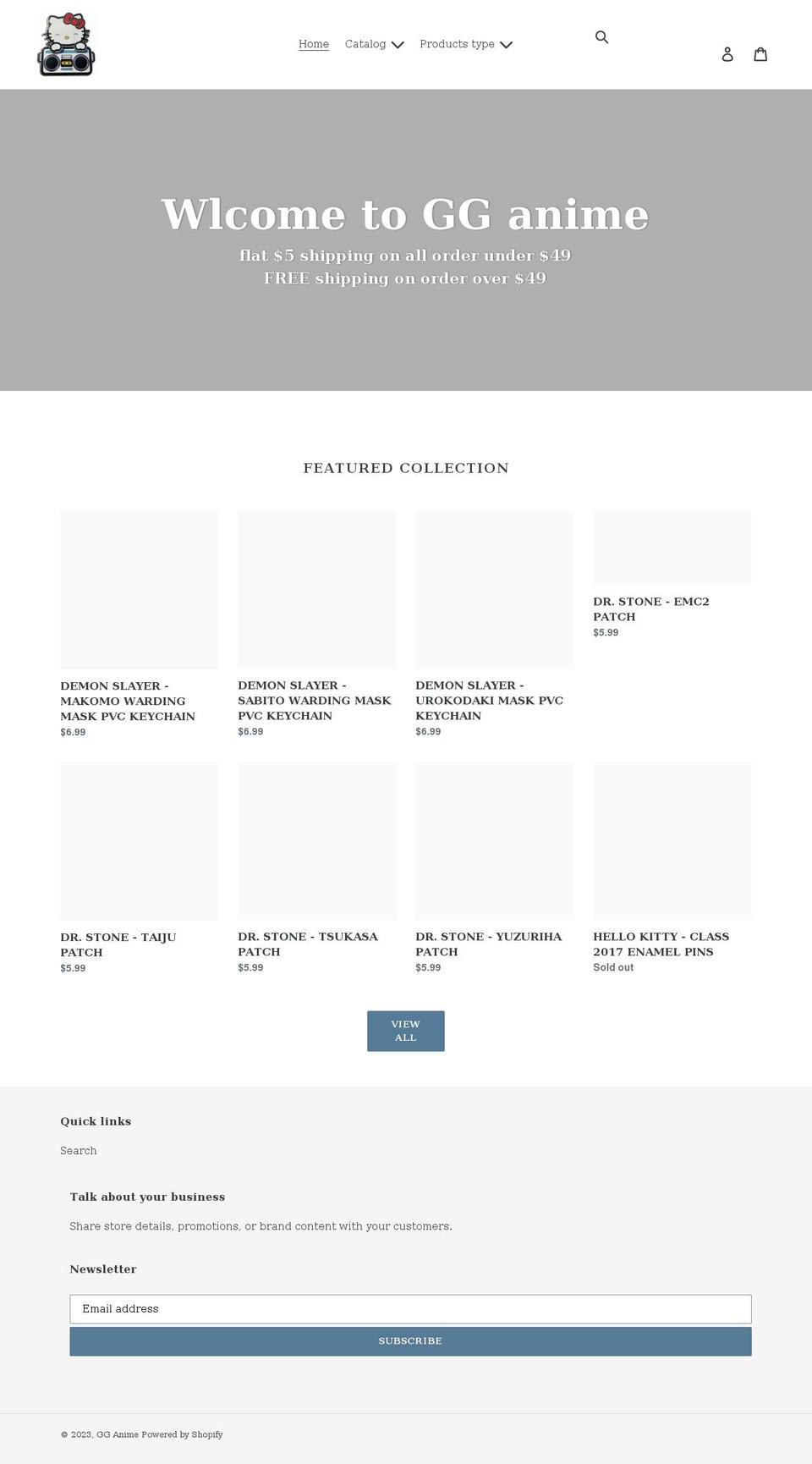 gganime.com shopify website screenshot