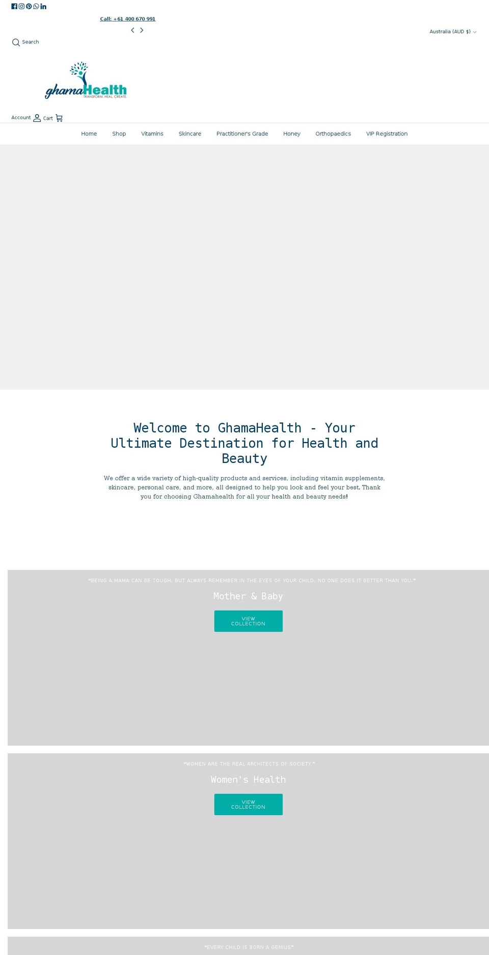 ghamahealth.com.au shopify website screenshot