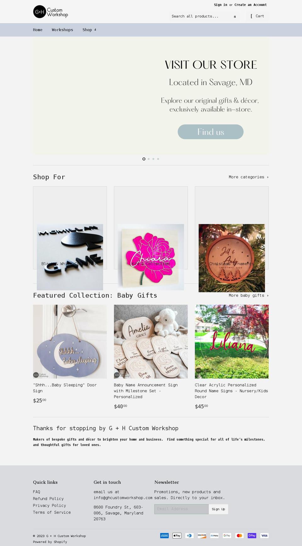 ghcustomworkshop.com shopify website screenshot