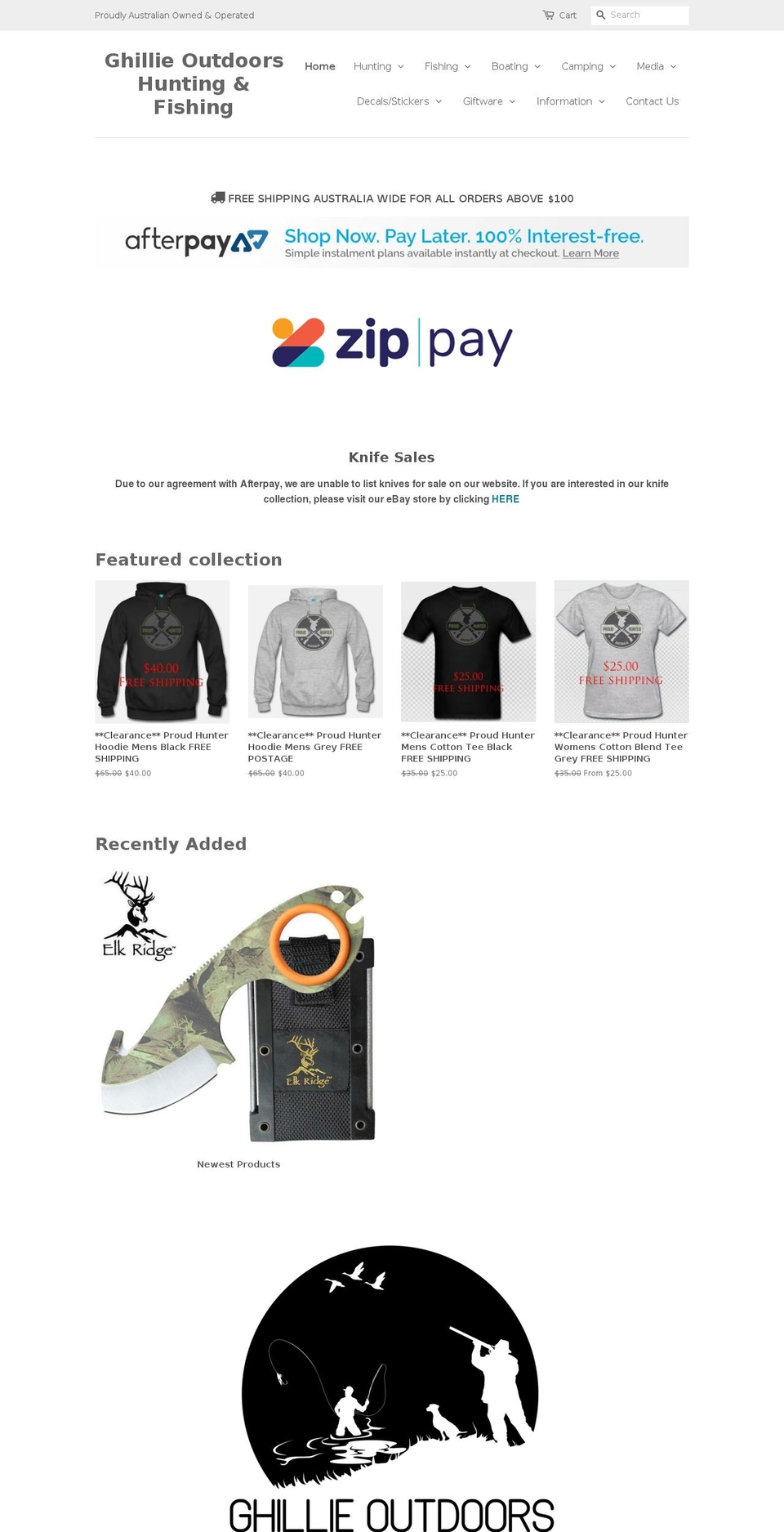 ghillieoutdoors.com.au shopify website screenshot
