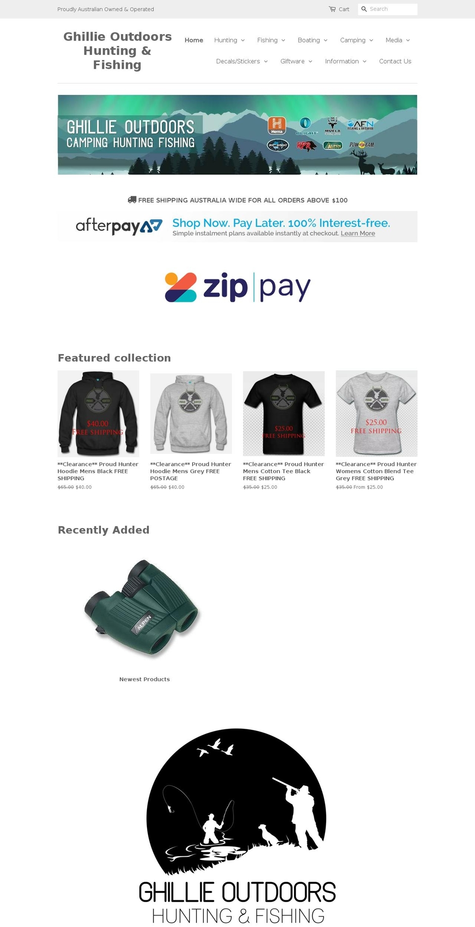 ghillieoutdoors.com — Shopify storefront screenshot