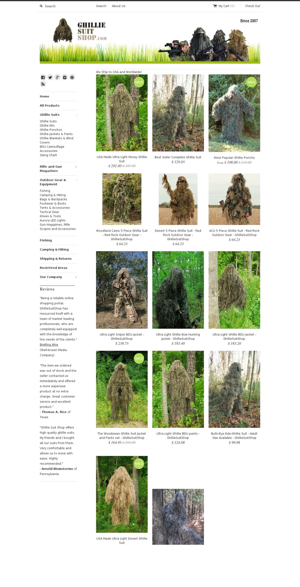 ghilliesuitshop.com shopify website screenshot