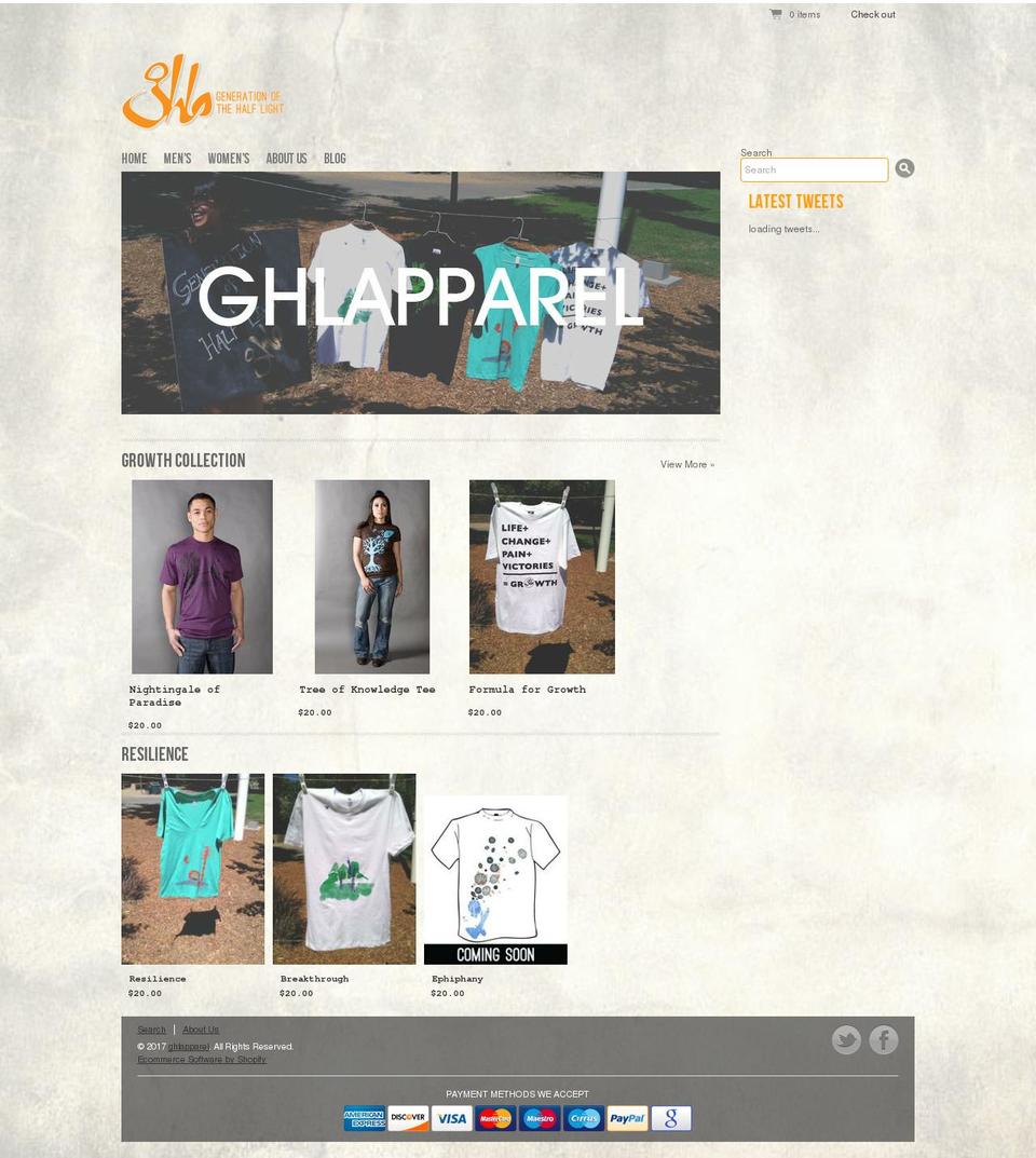 ghlapparel.com shopify website screenshot