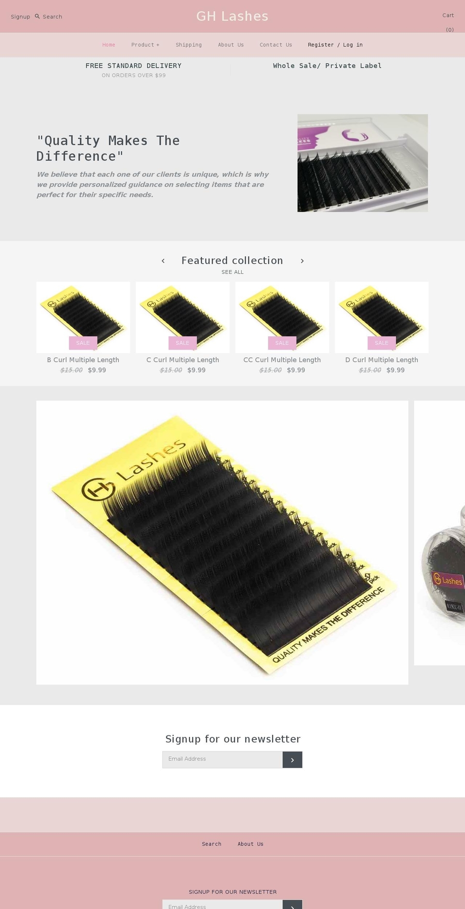 ghlashes.com shopify website screenshot