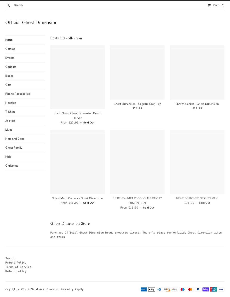 ghostdimensionshop.com shopify website screenshot