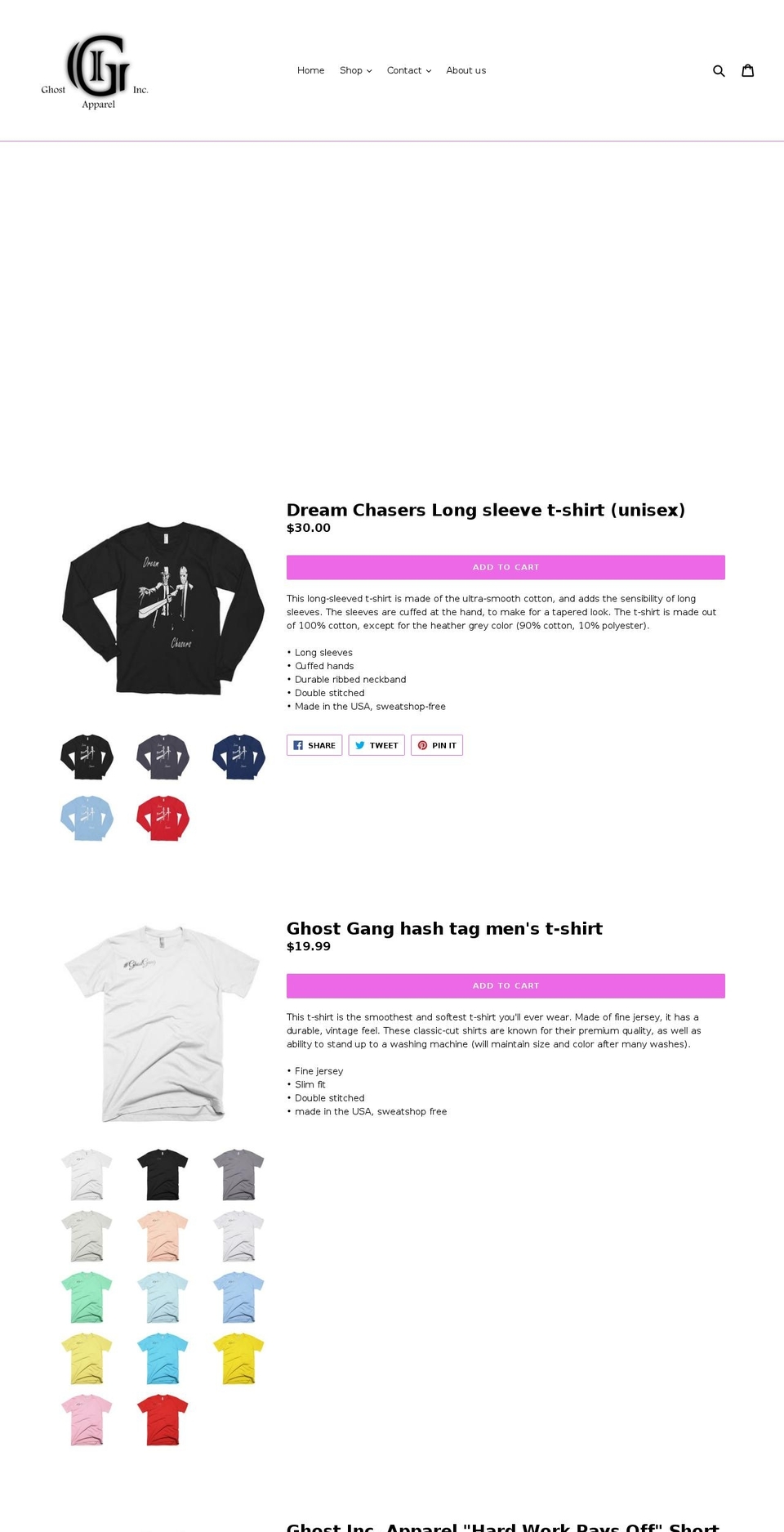 ghostincapparel.com — Shopify storefront screenshot