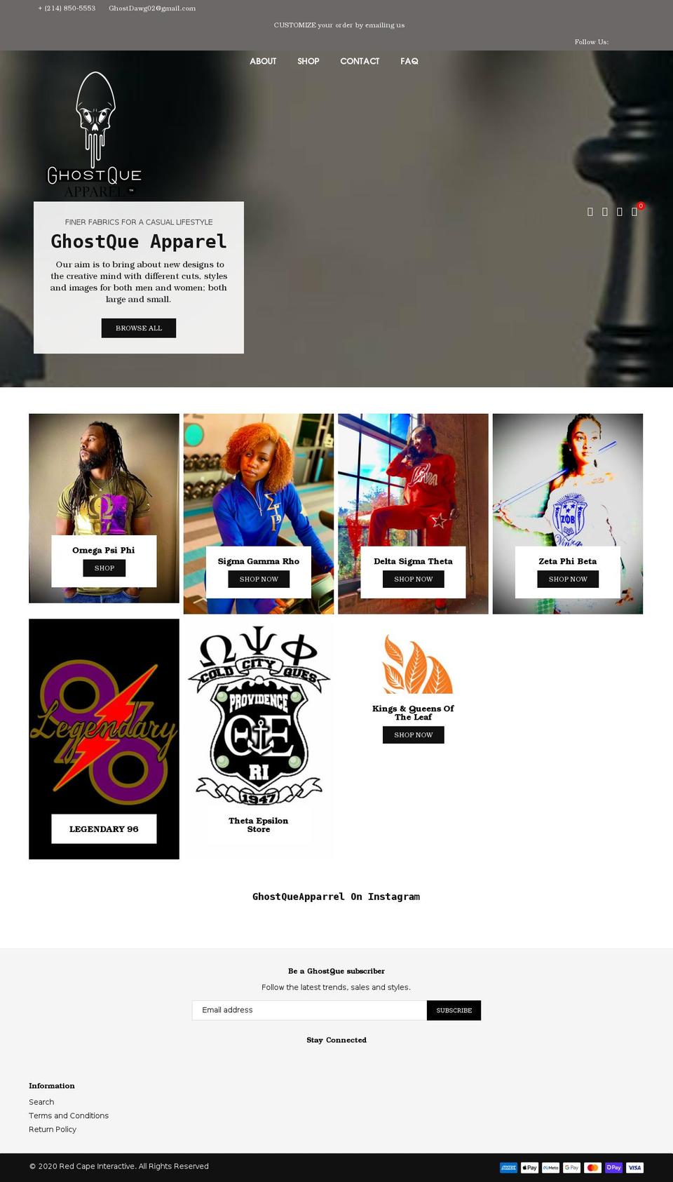 ghostqueapparel.com shopify website screenshot