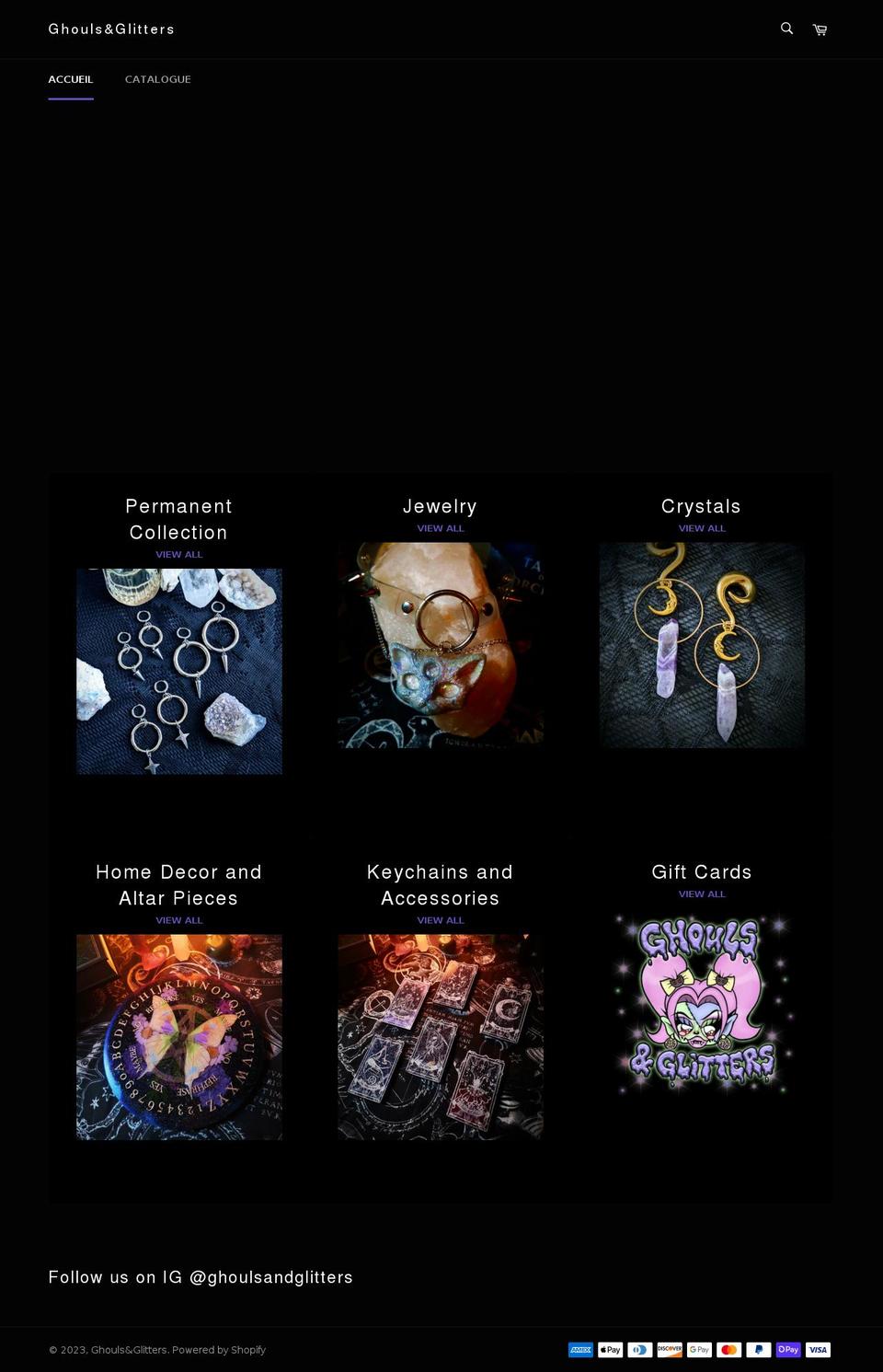 ghoulsandglitters.com shopify website screenshot