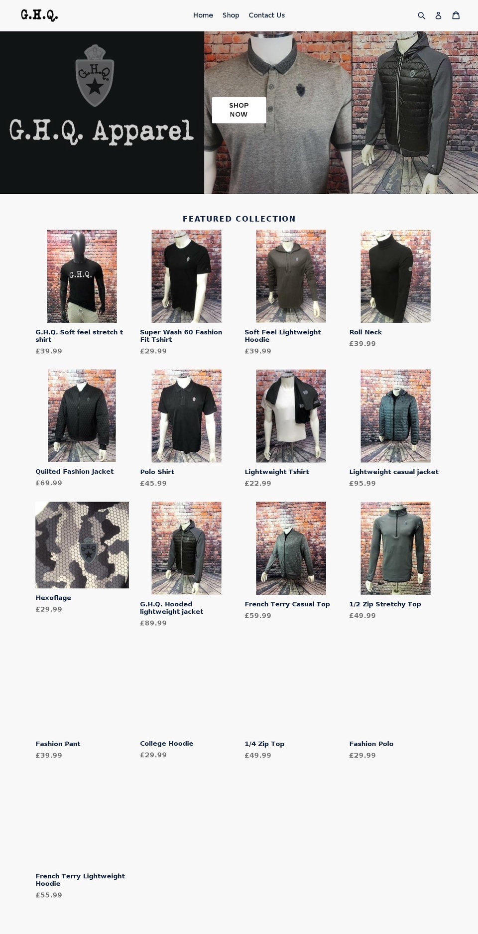 ghqapparel.com — Shopify storefront screenshot