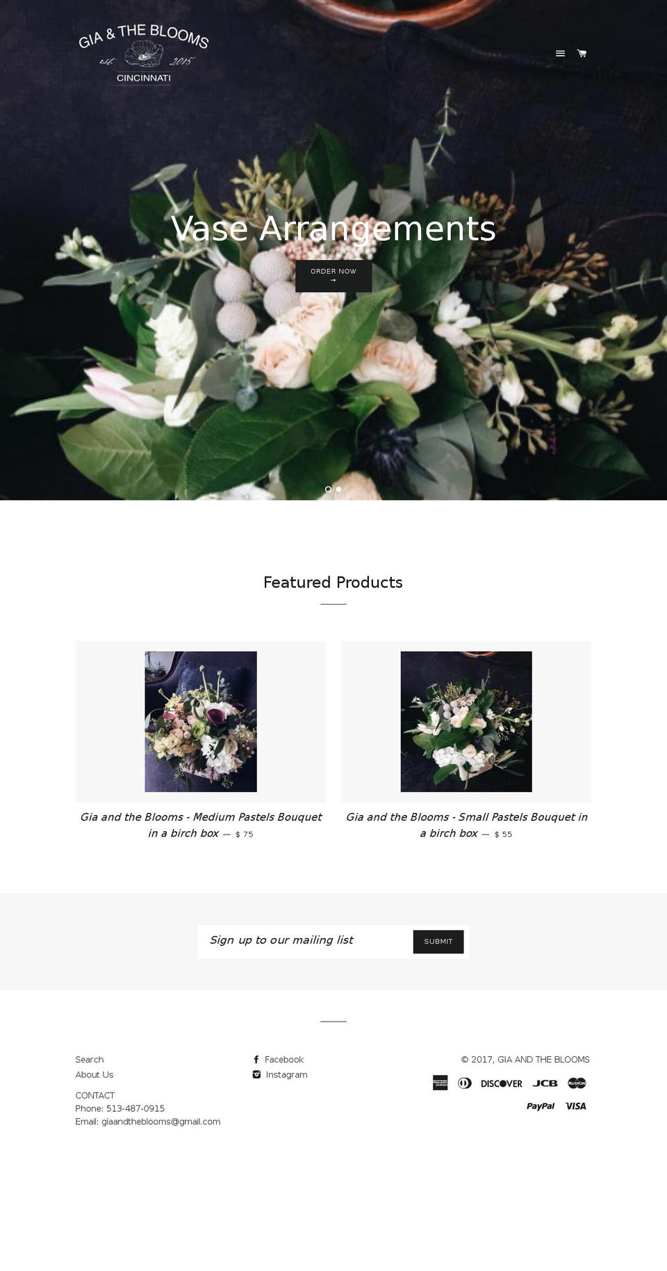 giablooms.com shopify website screenshot