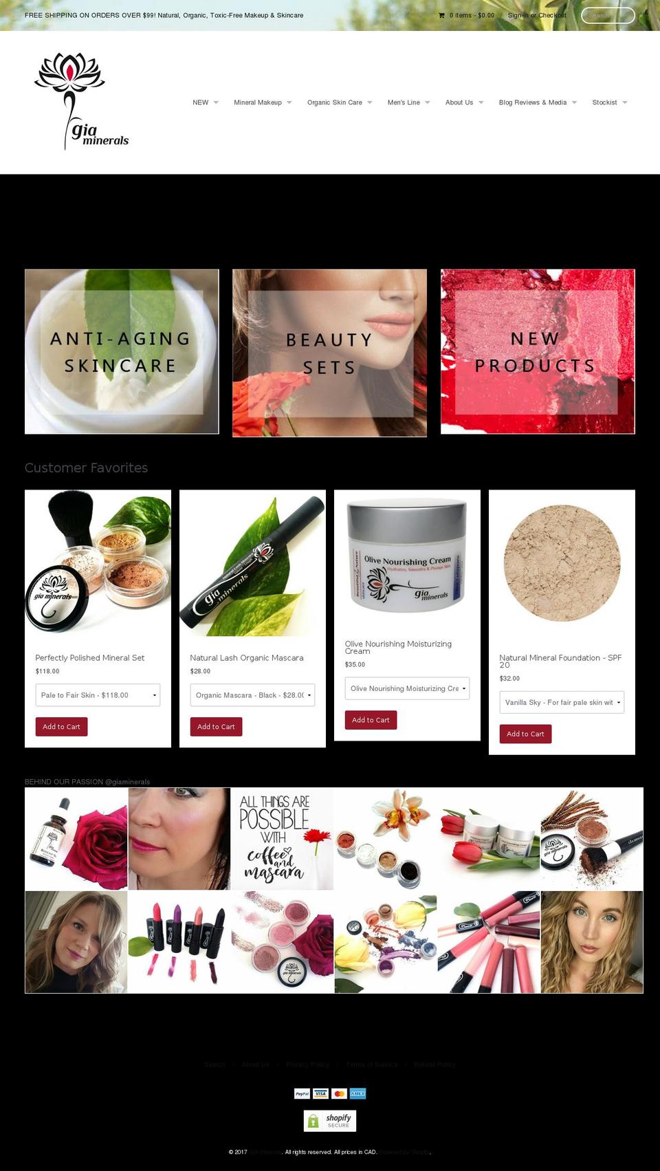 giaminerals.com shopify website screenshot