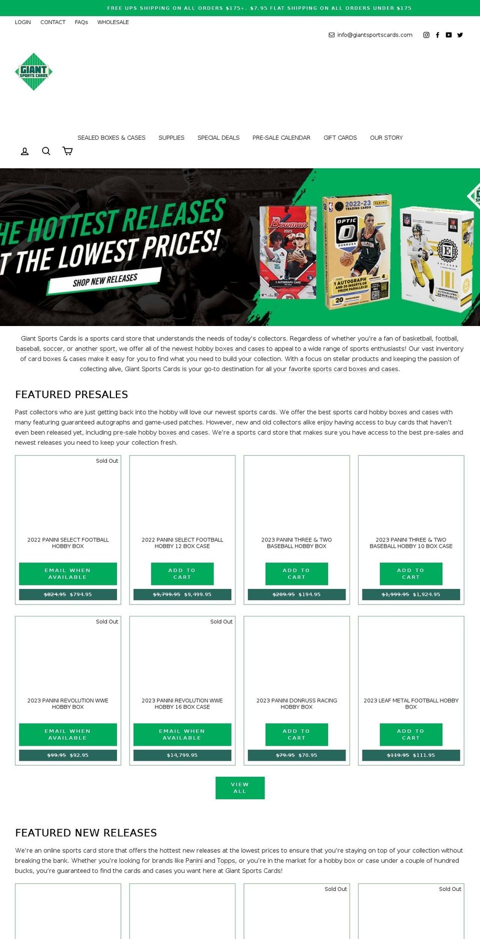 giantsportscards.com shopify website screenshot