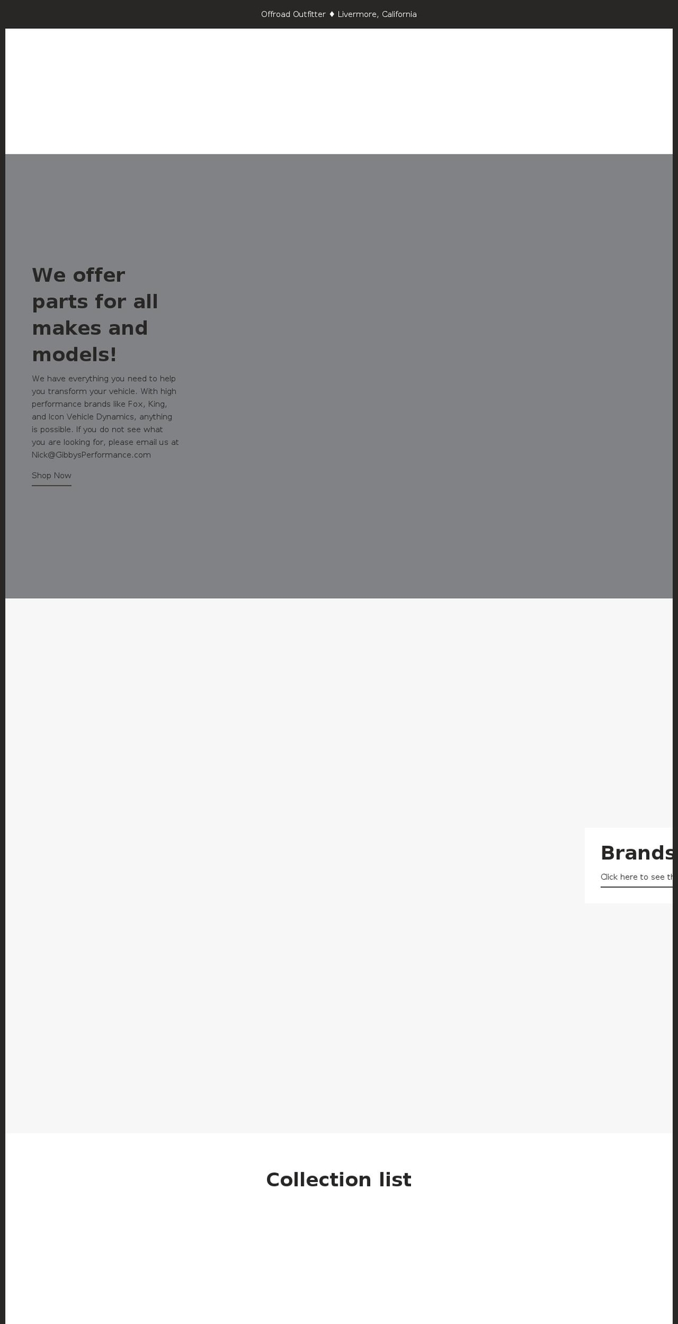gibbysperformance.com — Shopify storefront screenshot