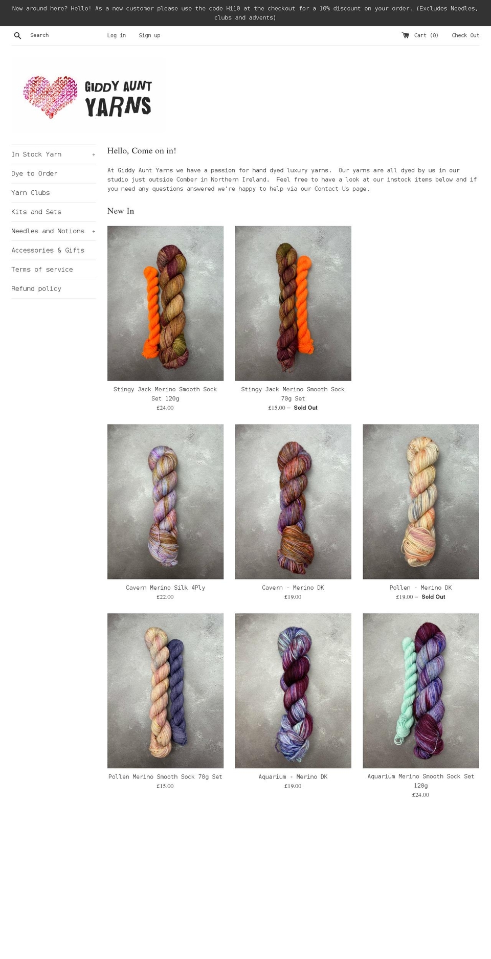 giddyauntyarns.co.uk shopify website screenshot