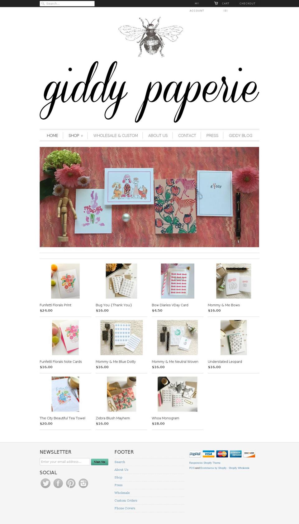 giddypaperie.com shopify website screenshot