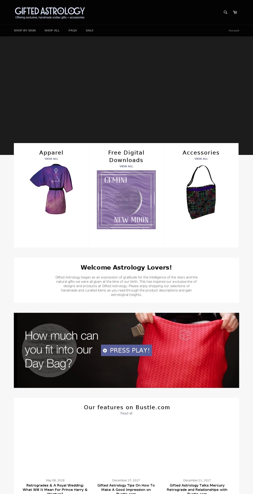 giftedastrology.com — Shopify storefront screenshot
