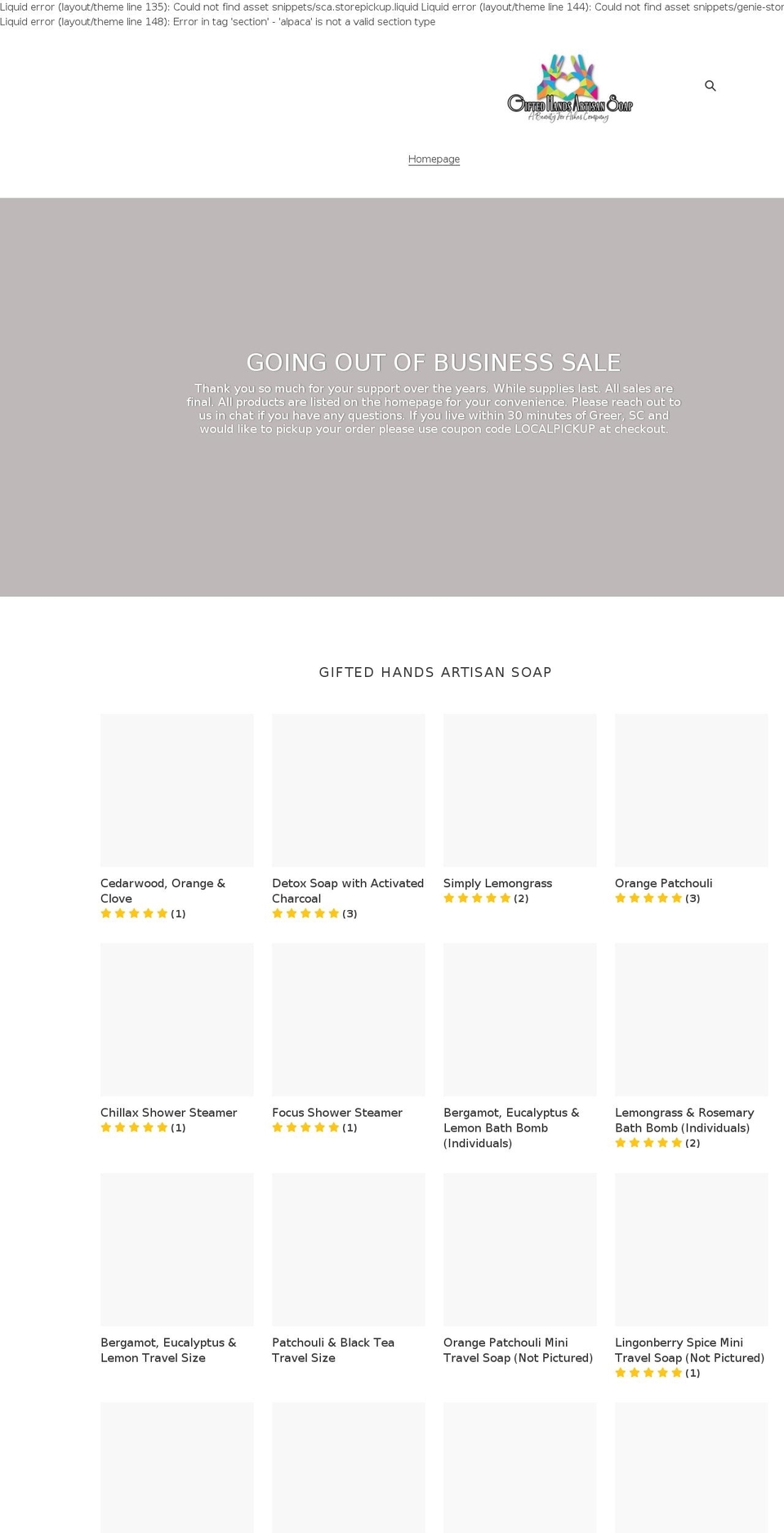 giftedhandsbathandbody.com shopify website screenshot