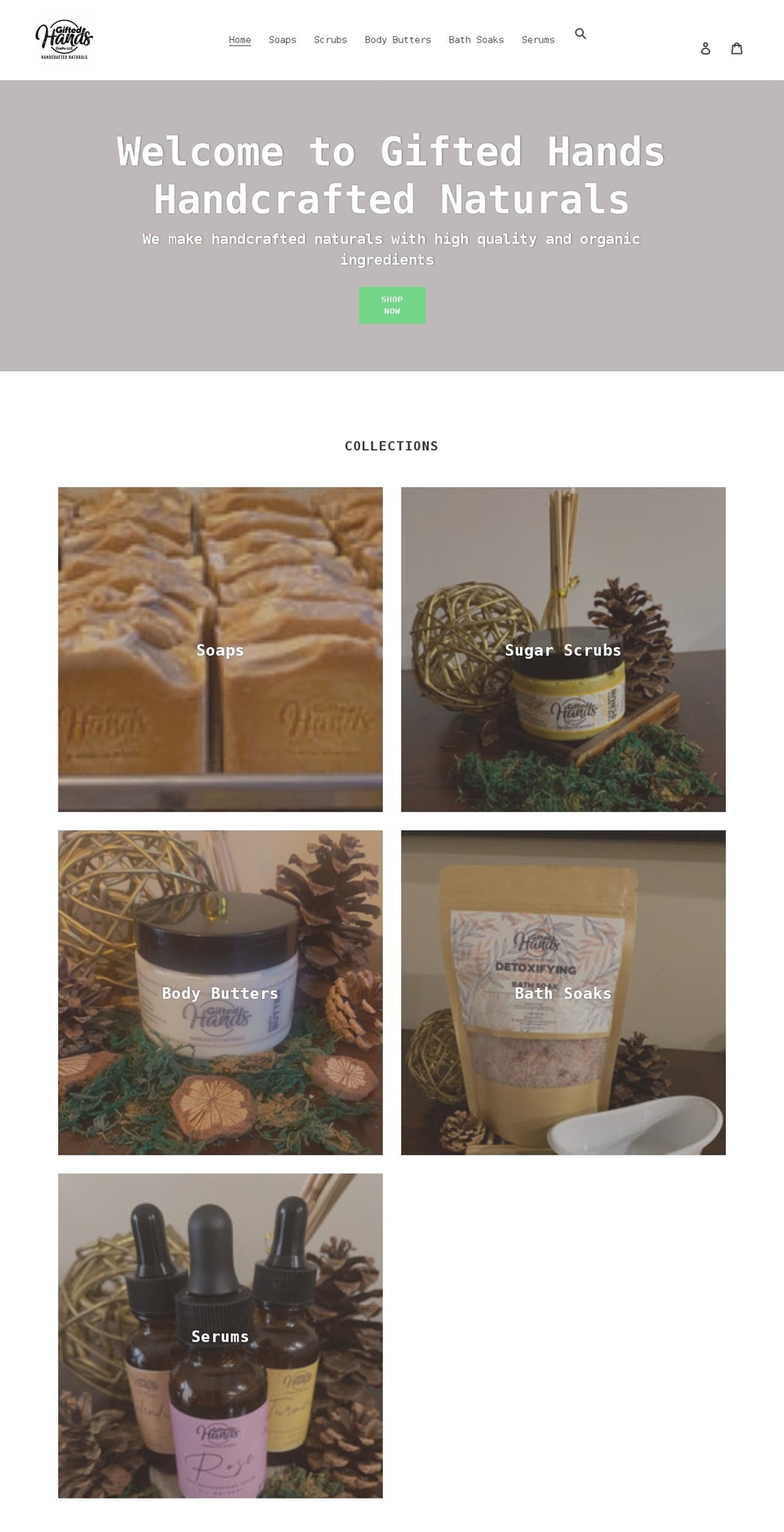 giftedhandshandcraftednaturals.com shopify website screenshot
