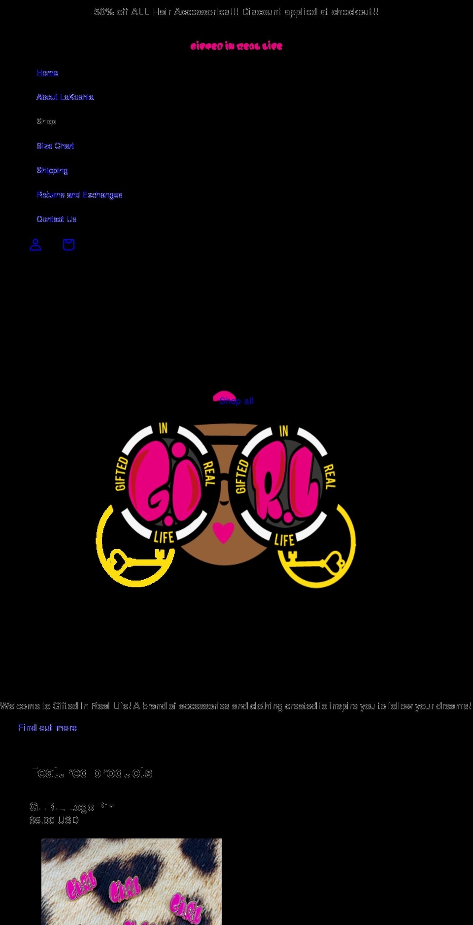 giftedinreallife.com shopify website screenshot