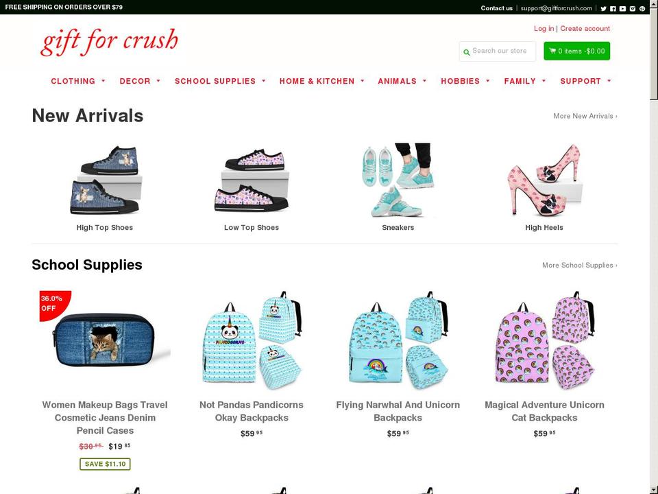 giftforcrush.com shopify website screenshot