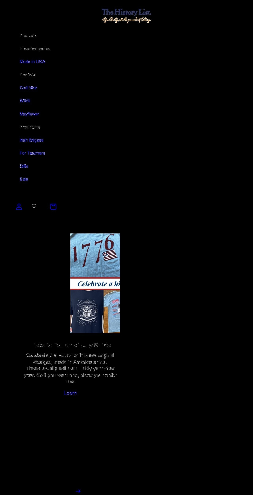 giftguideforhistorylovers.com — Shopify storefront screenshot