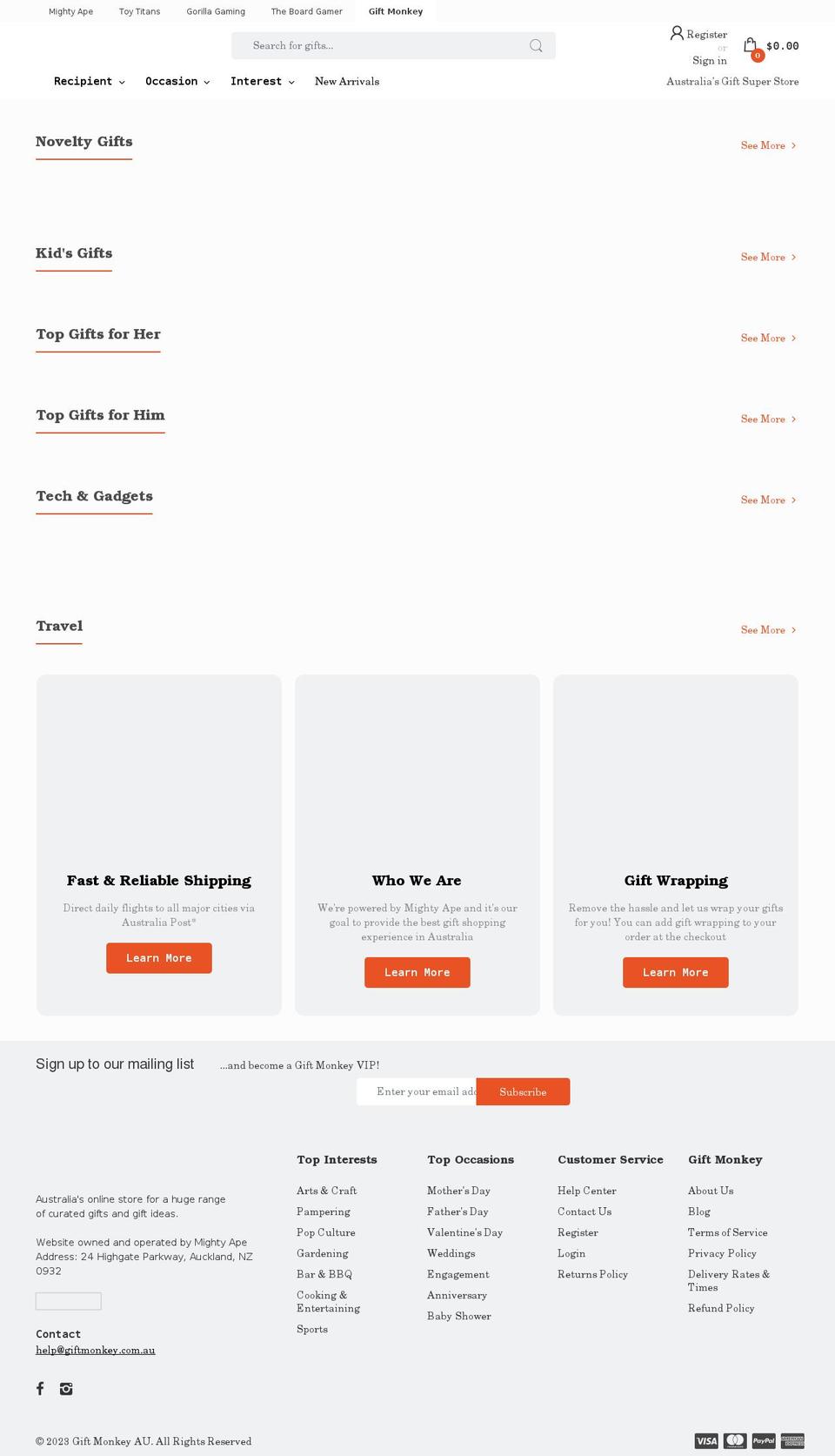 giftmonkey.com.au shopify website screenshot