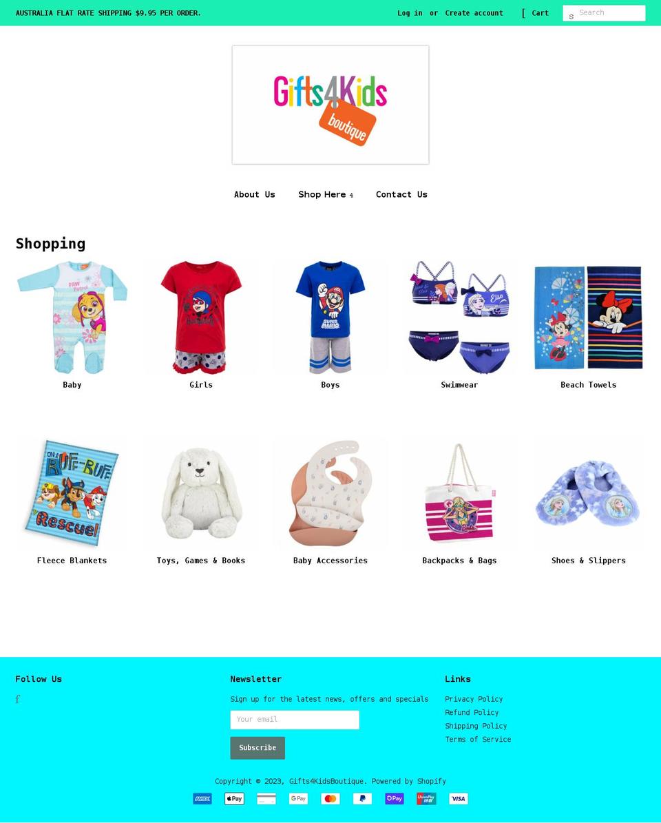 gifts4kidsboutique.com shopify website screenshot