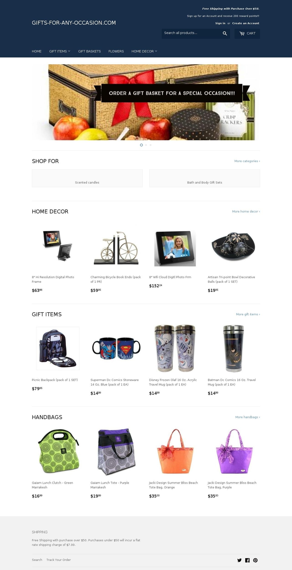 giftsforanyoccassion.com shopify website screenshot