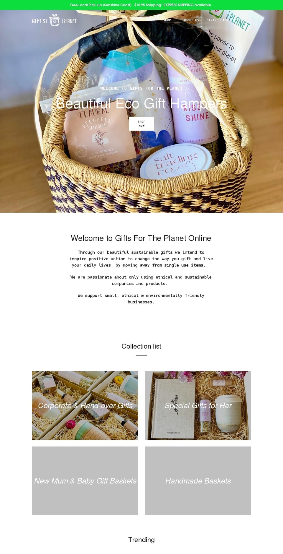 giftsfortheplanet.com.au shopify website screenshot