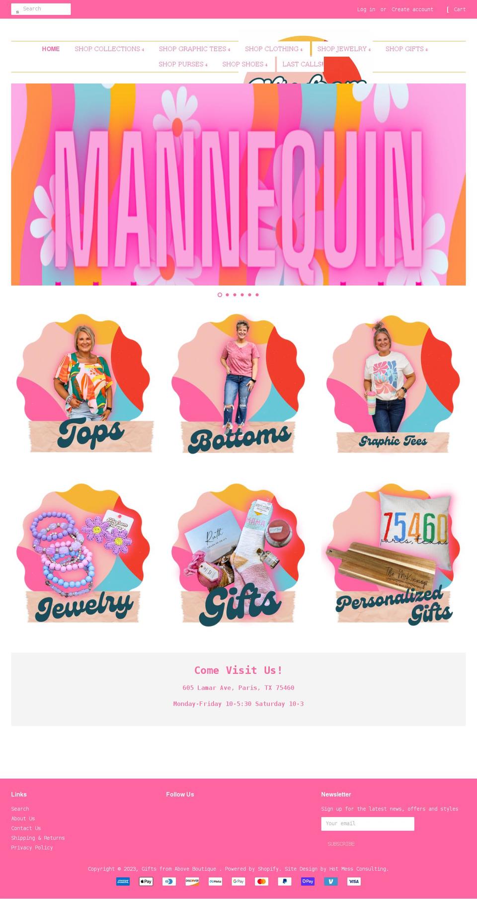 giftsfromaboveboutique.com shopify website screenshot