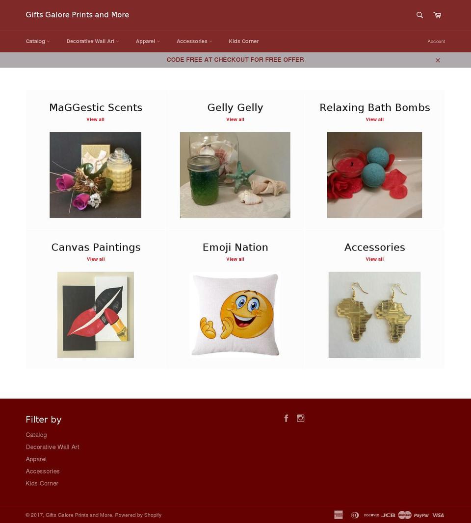 Gifts Shopify theme site example giftsgaloreandprints.com