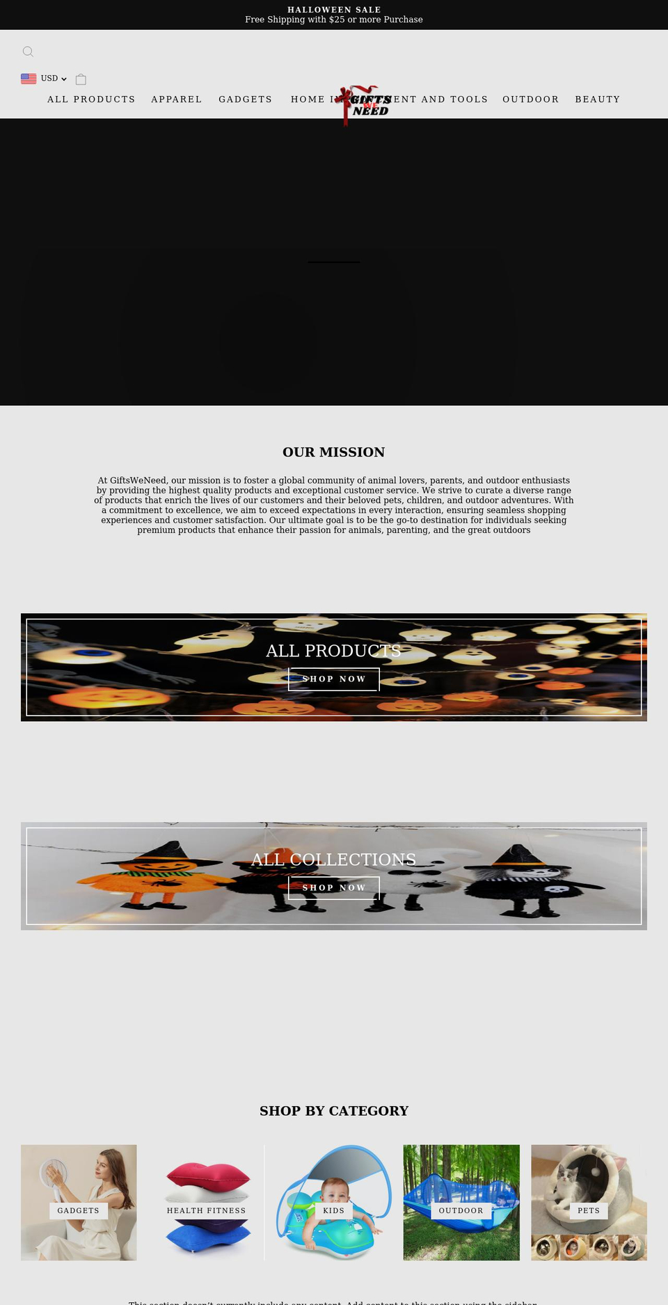 giftsweneed.com shopify website screenshot