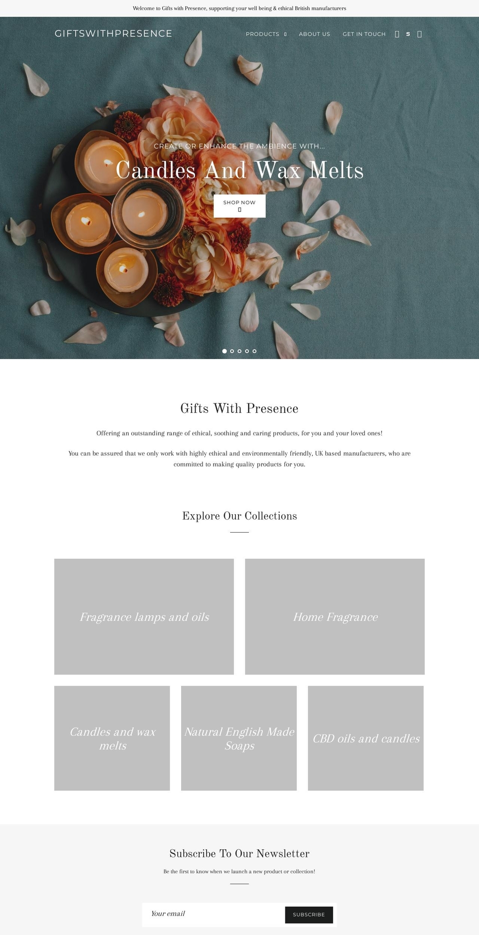 giftswithpresence.co.uk shopify website screenshot