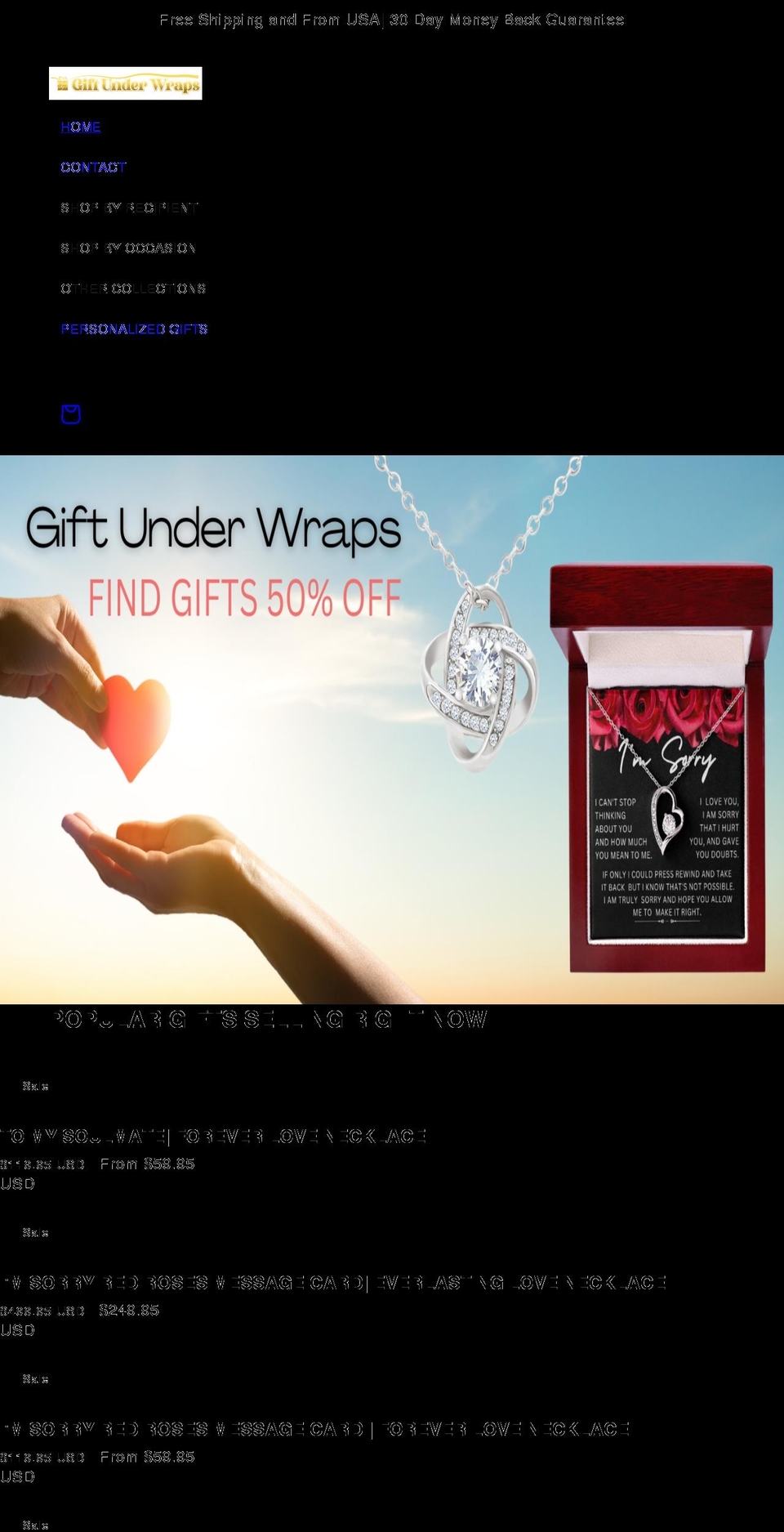 giftunderwraps.com shopify website screenshot