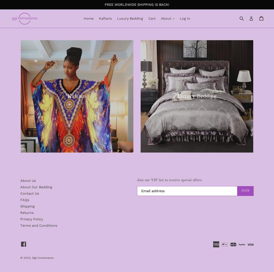 gigihomewares.com — Shopify storefront screenshot