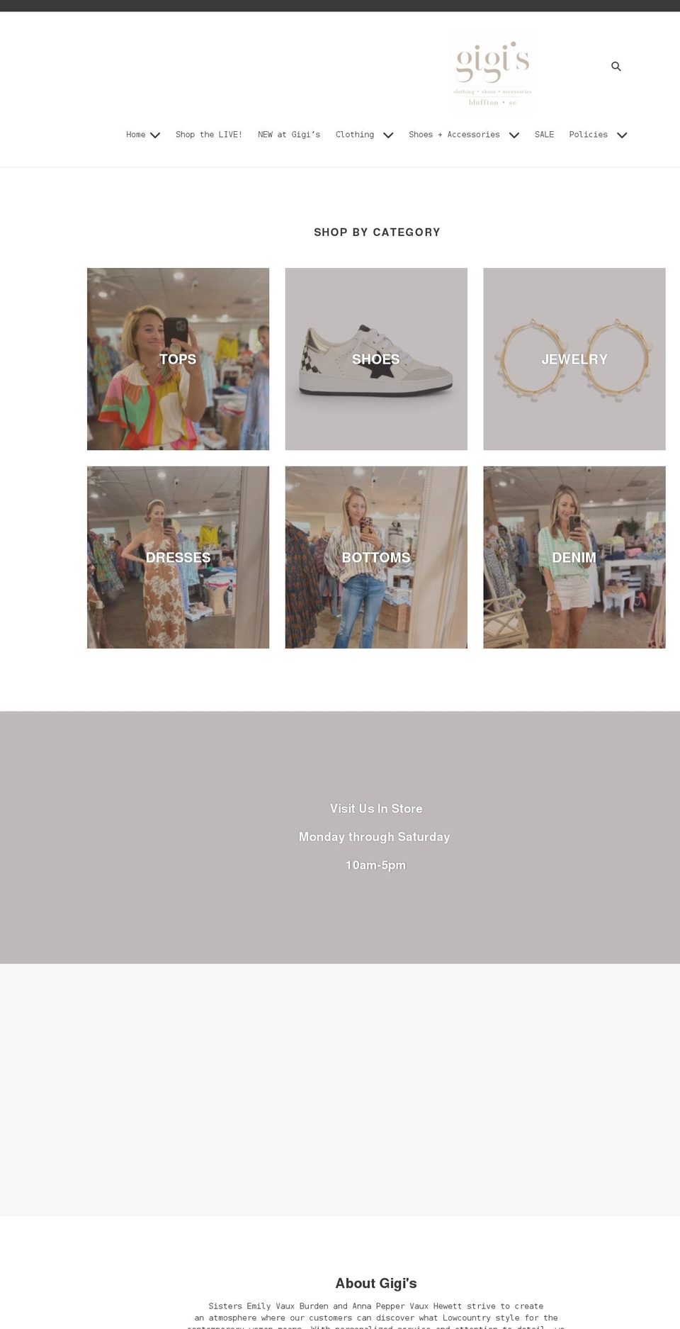 gigisbluffton.com shopify website screenshot