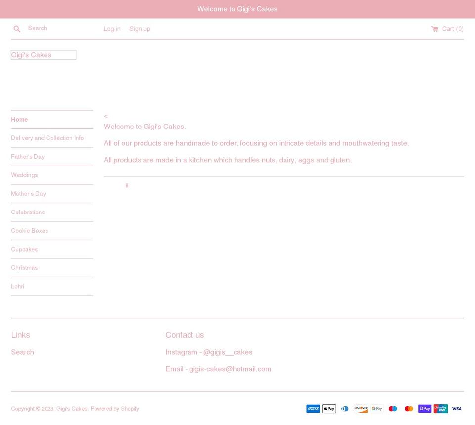 gigiscakes.com shopify website screenshot