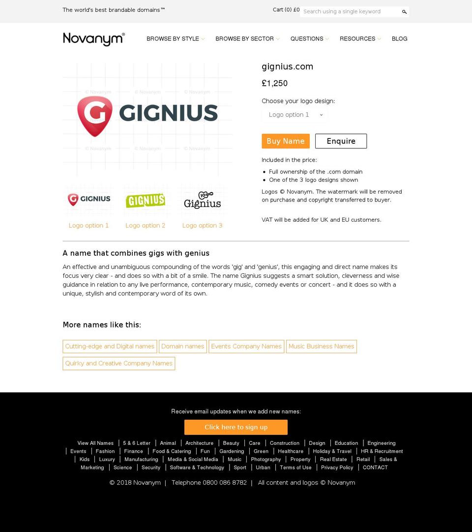 gignius.com — Shopify storefront screenshot