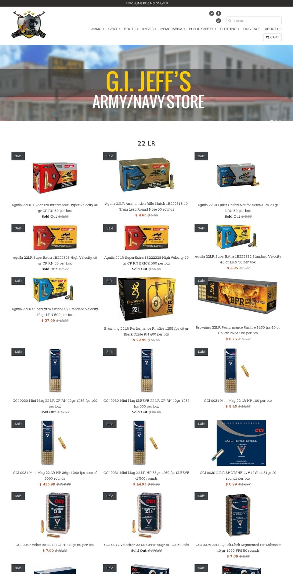 gijeffsguns.com shopify website screenshot