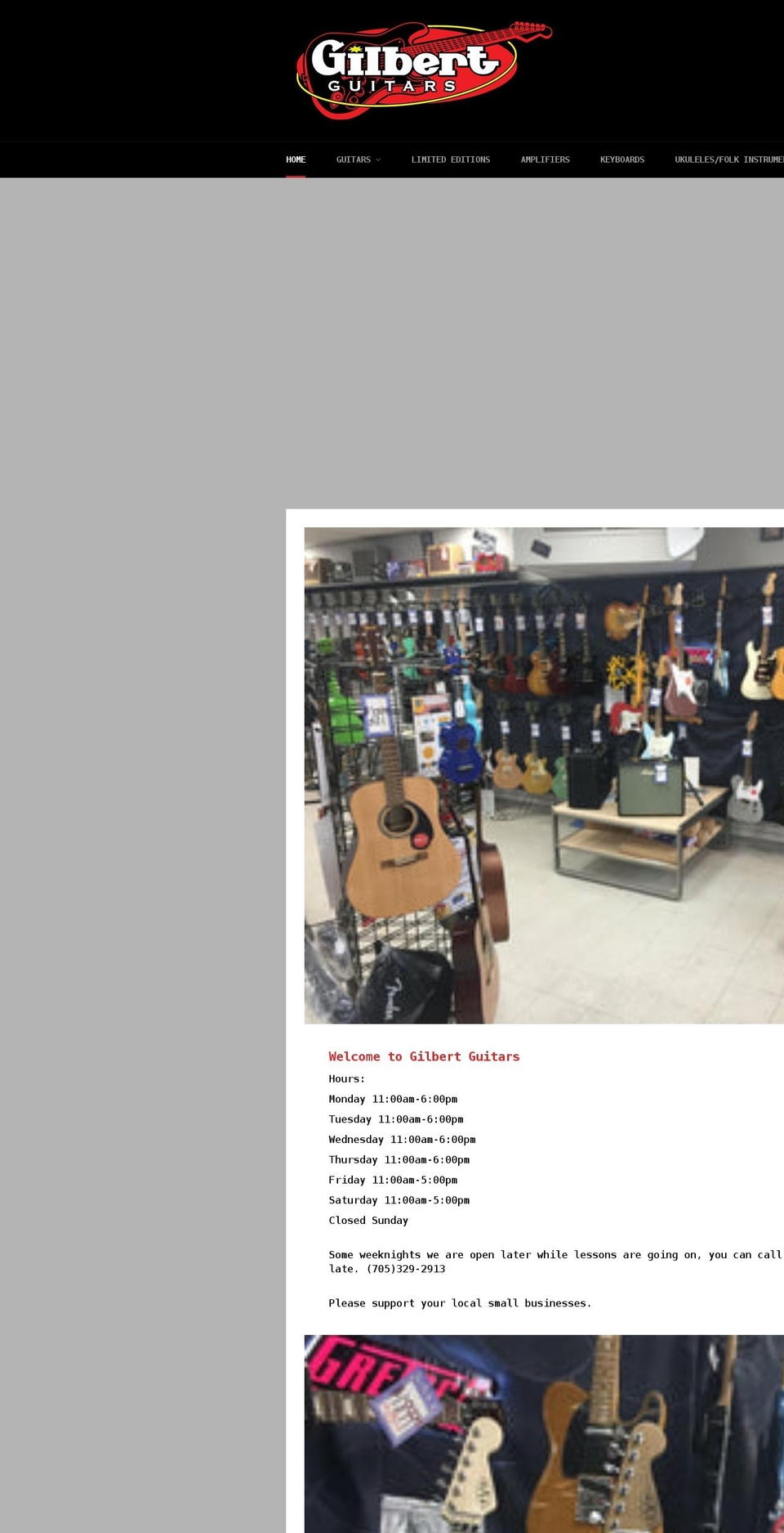 gilbertguitars.com shopify website screenshot