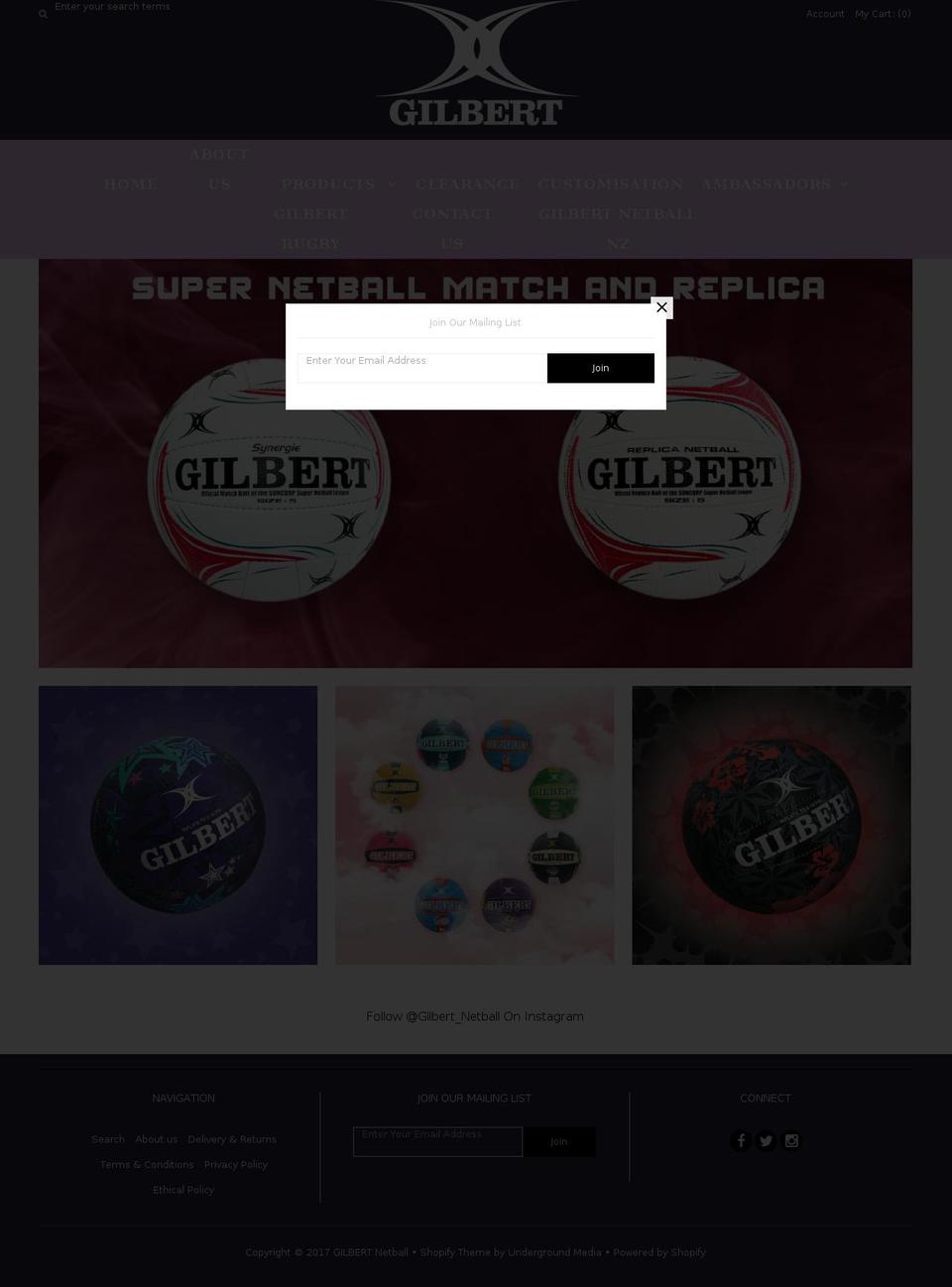 gilbertnetball.com.au shopify website screenshot