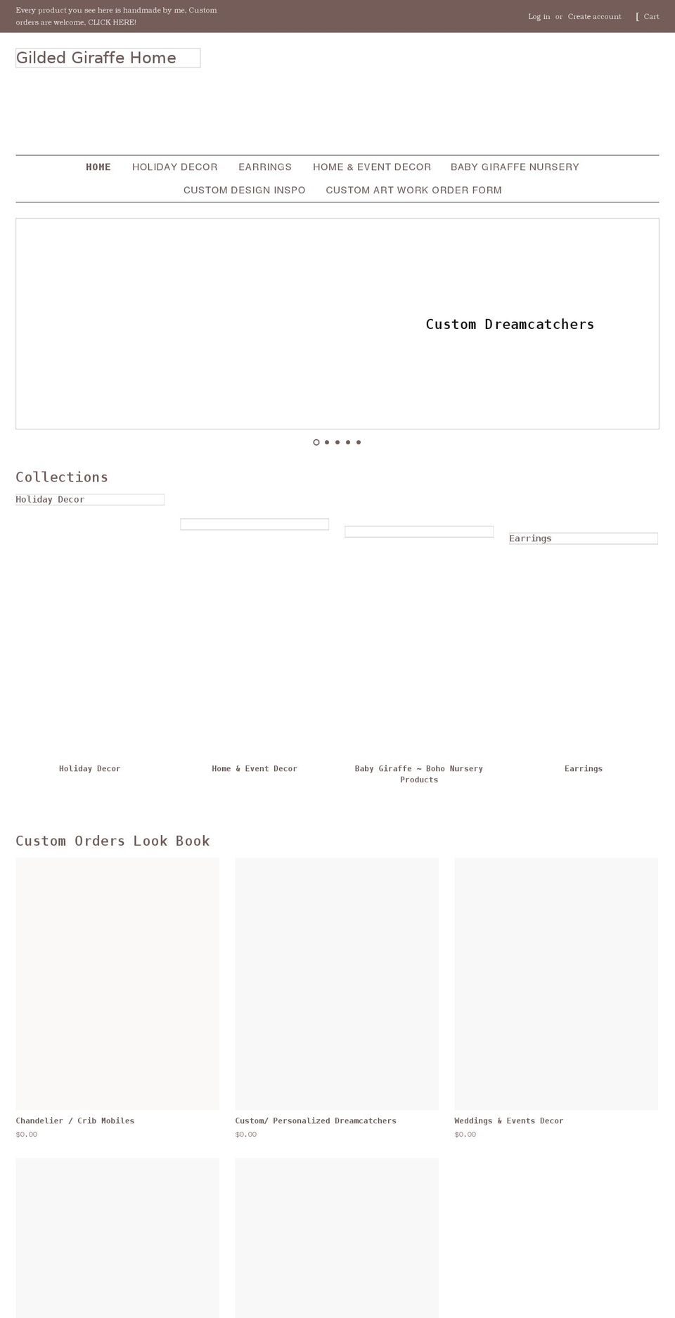 gildedgiraffehome.com shopify website screenshot