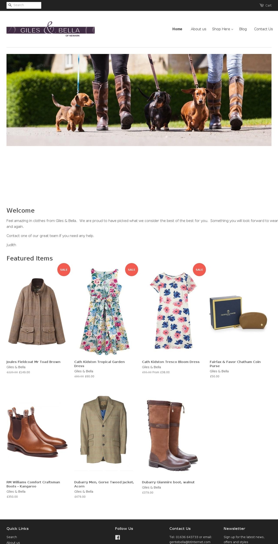 gilesandbella.com shopify website screenshot